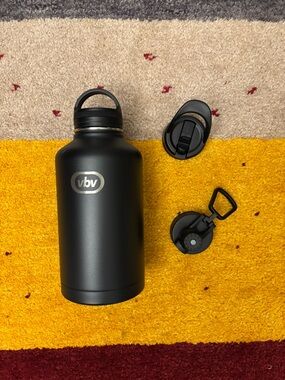 64oz VBV Matte Black Insulated Water Bottle with Interchangeable Lids